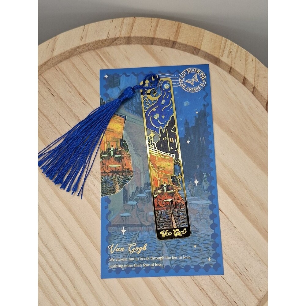 Van Gogh Blue & Gold Metal Bookmark with Tassel